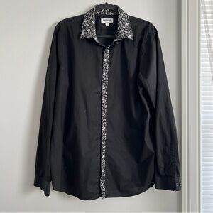 Express Black Button-Up Shirt with Black & White Floral Trim